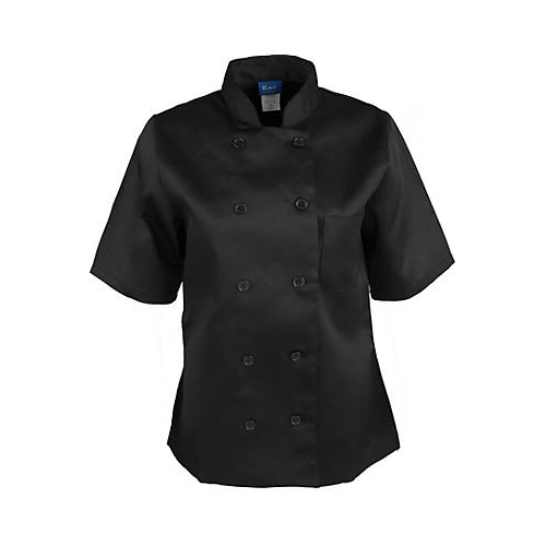 (image for) AllPoints 18752XL KNG 2XL Ladies Chef Coat Black Short Sleeve - Click Image to Close