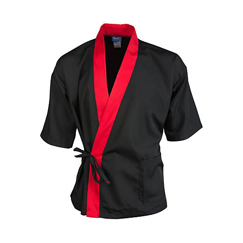 (image for) AllPoints 2129BKRDL KNG Lg Sushi Chef Coat Black/Red 3/4 Sleeve