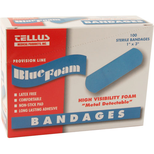 (image for) AllPoints 8011114 BANDAGES-BLUE ADHESIVE, 1"X3" (BX/100)