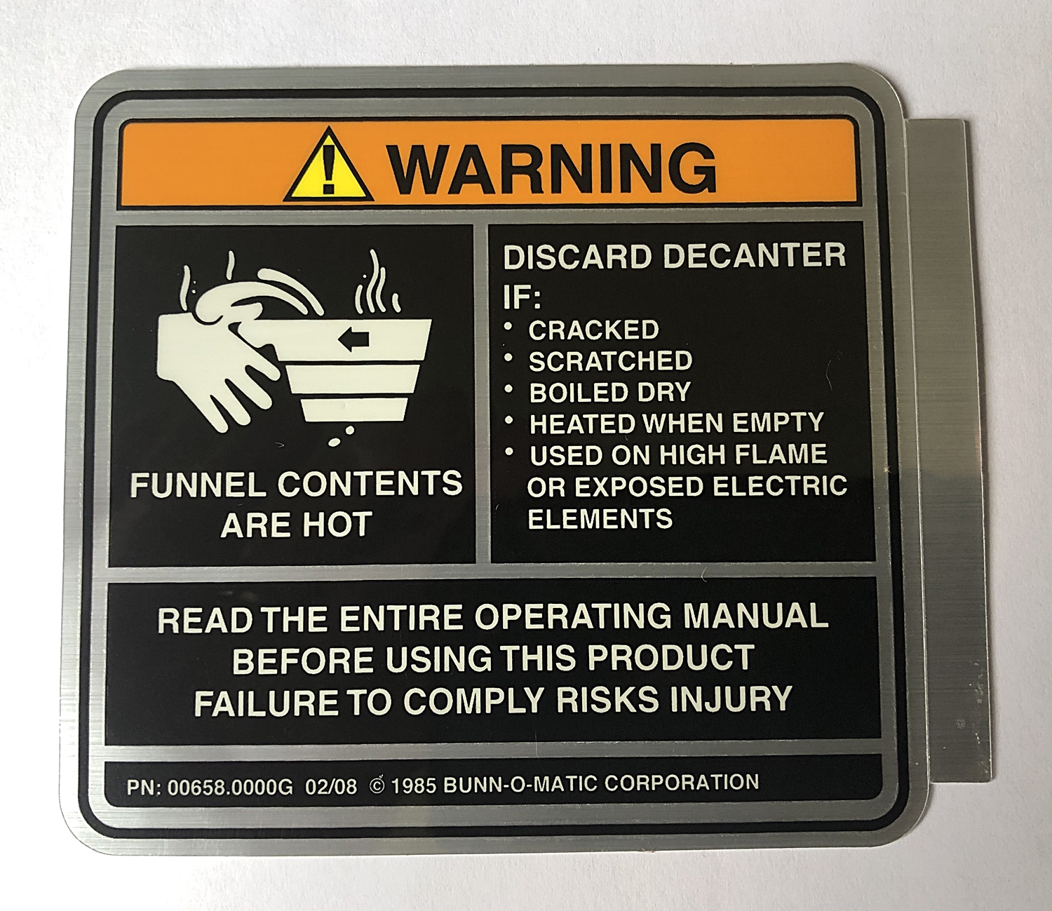 (image for) Bunn 00658.0000 DECAL,WARNING-DECANTER/FUNNEL