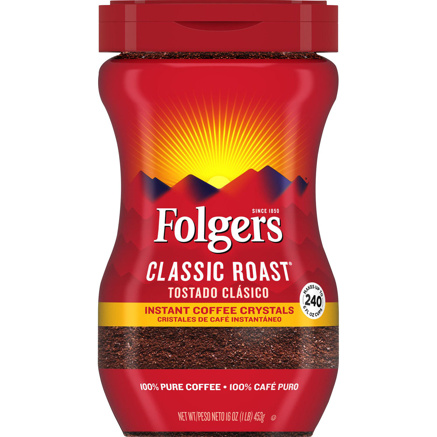 (image for) Folgers Classic Roast Instant Coffee Crystals (16 oz.) - Click Image to Close