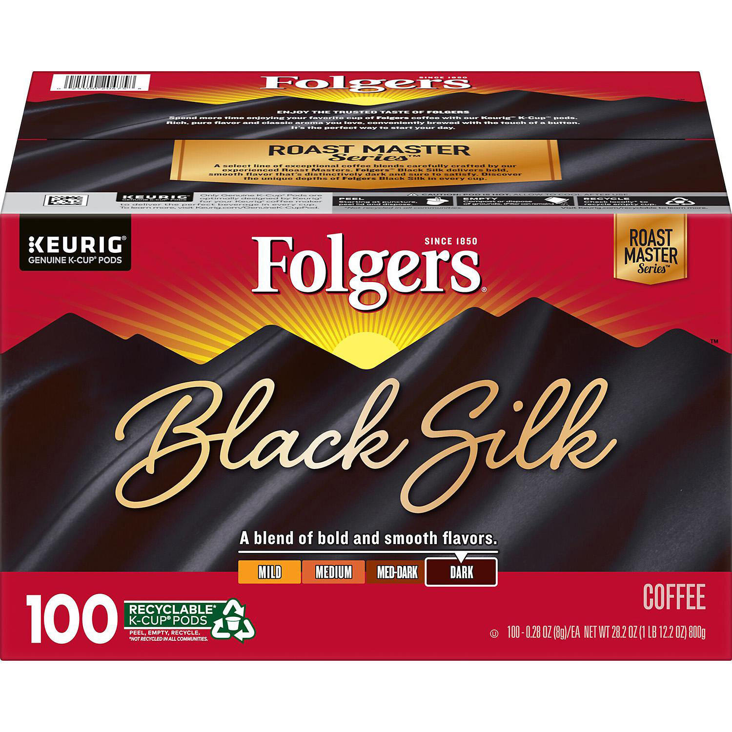 (image for) Folgers Black Silk Coffee K-Cups Dark Roast (100 ct.) - Click Image to Close