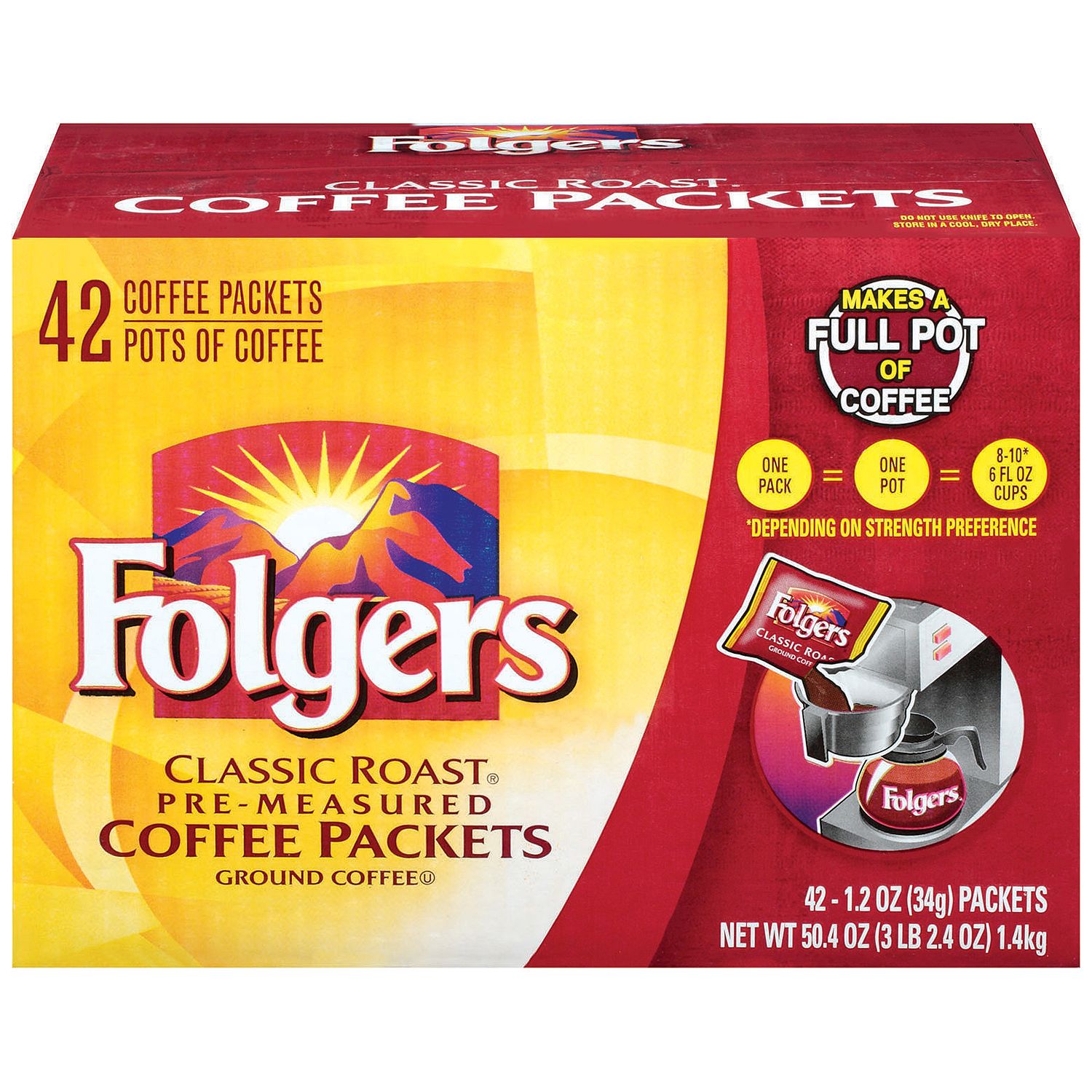 (image for) Folgers Classic Roast Ground Coffee Packets (1.2 oz., 42 ct.) - Click Image to Close