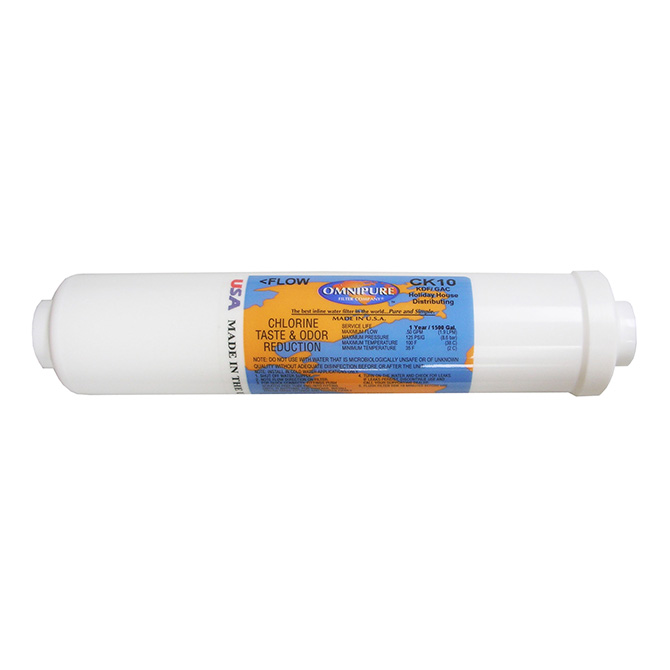 (image for) Omnipure CK10 In-Line Water Filter 10" L KDF 1/4" FPT Fittings