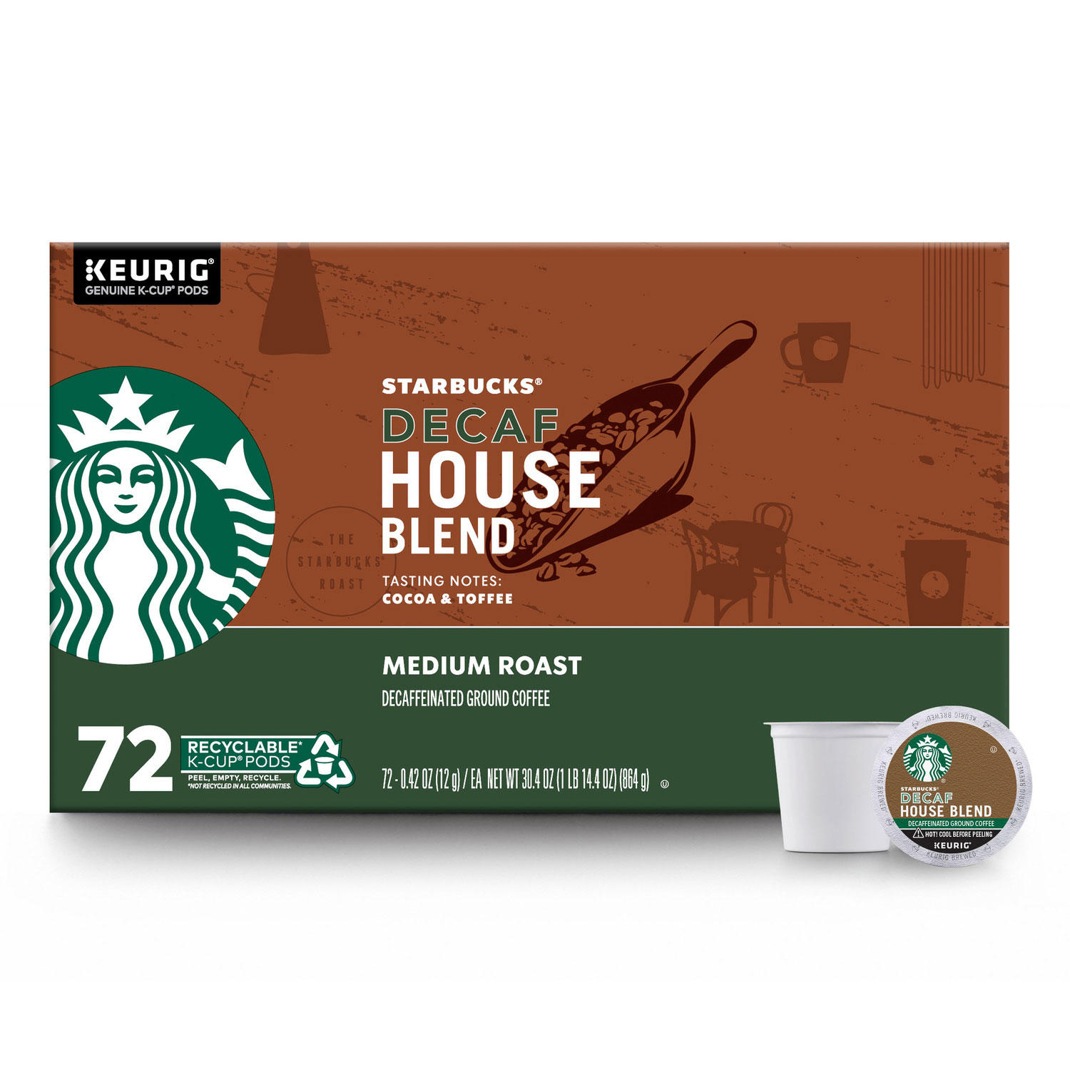 (image for) Starbucks Decaf Medium Roast K-Cups House Blend (72 ct.) - Click Image to Close