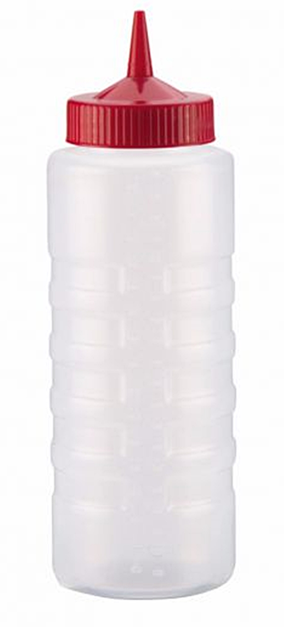 (image for) Vollrath 4924-1302 Clear Polyethylene Squeeze Bottle with Red Lid 24oz.